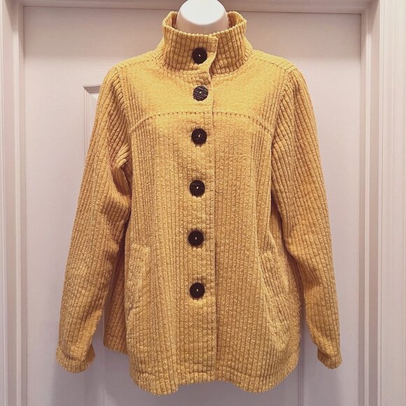 CMC By Color Me Cotton-Women's Yellow Mustard Small Corduroy Button Up Jacket - Picture 4 of 16